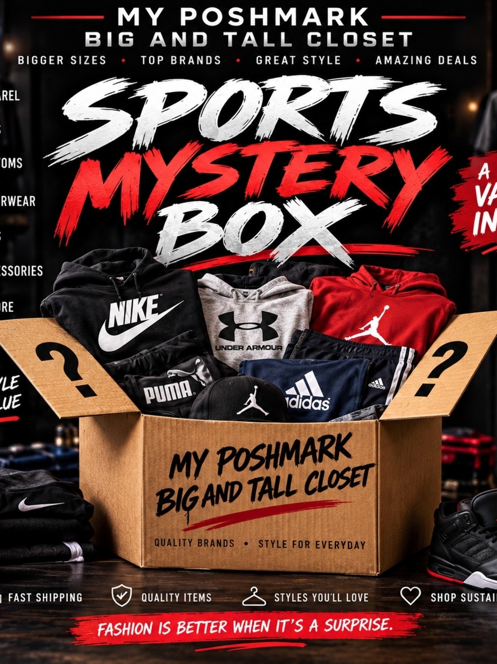 Assorted Men's T-shirt/Shorts Mystery Pack — Black, Gray, Red